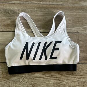 Nike White Sports Bra with Black Logo and Band